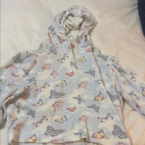 LoveShackFancy Waffle Butterfly Print Reversible Hoodie